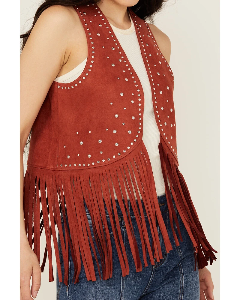Rock & Roll Denim Women's Faux Suede Studded Fringe Vest