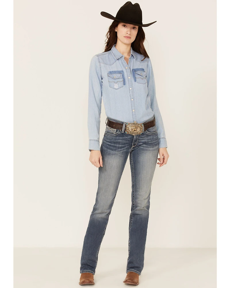 Kimes Ranch Women's Kaycee Denim Long Sleeve Western Pearl Snap Shirt