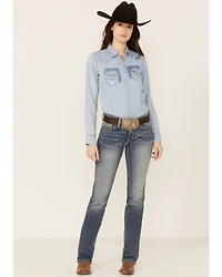Kimes Ranch Women's Kaycee Denim Long Sleeve Western Pearl Snap Shirt