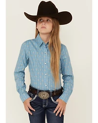 Cruel Girl Girls' Floral Striped Long Sleeve Snap Western Shirt