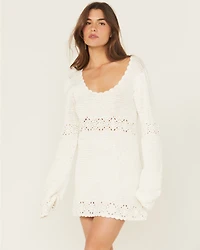 Show Me Your Mumu Women's Jet Lag Long Sleeve Crochet Mini Dress