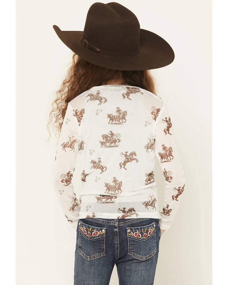 Cowgirl Hardware Girls' Desert Bronc Long Sleeve Mesh Top