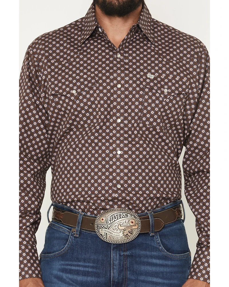 Ely Walker Men's Geo Print Long Sleeve Pearl Snap Western Shirt