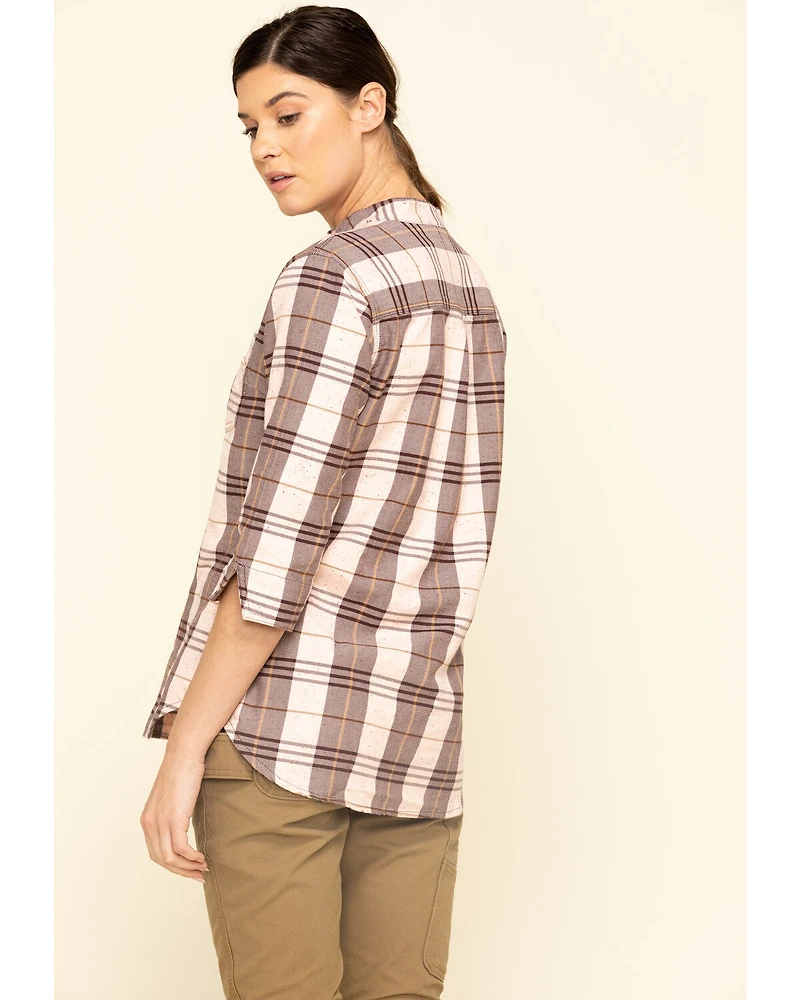 Carhartt Women's Plaid Print Relaxed Fit Midweight 3/4 Sleeve Button-Down Work Shirt