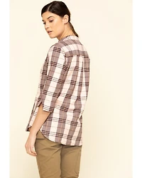 Carhartt Women's Plaid Print Relaxed Fit Midweight 3/4 Sleeve Button-Down Work Shirt