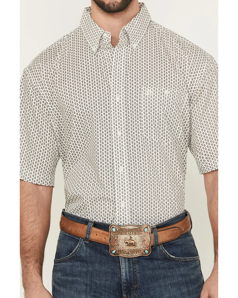 Wrangler Men's Geo Print Short Sleeve Button-Down Stretch Western Shirt