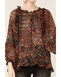 Miss Me Women's Boho Paisley Peasant Top