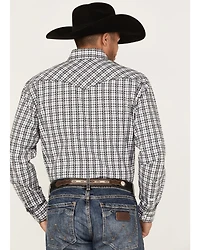 Rough Stock By Panhandle Men's Dobby Small Plaid Print Long Sleeve Pearl Snap Western Shirt