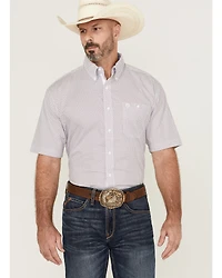 George Strait by Wrangler Men's Geo Print Short Sleeve Button-Down Stretch Western Shirt