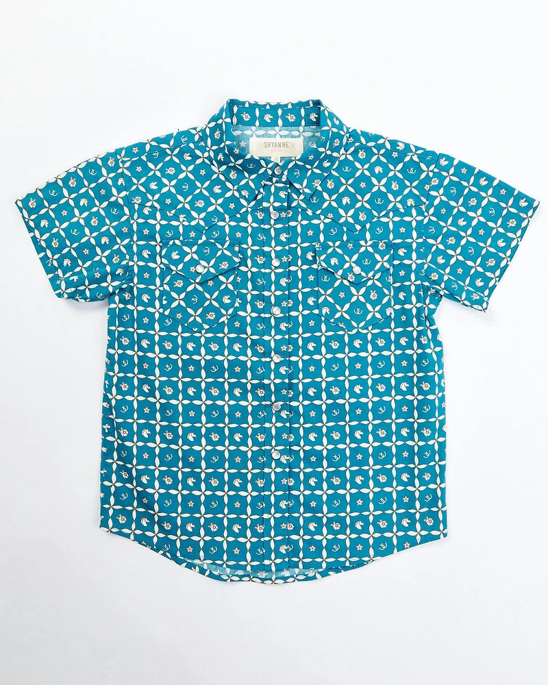 Shyanne Toddler Girls' Rodeo Print Short Sleeve Pearl Snap Shirt