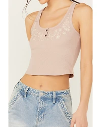 Cleo + Wolf Women's Aurora Embroidered Henley Rib Knit Tank
