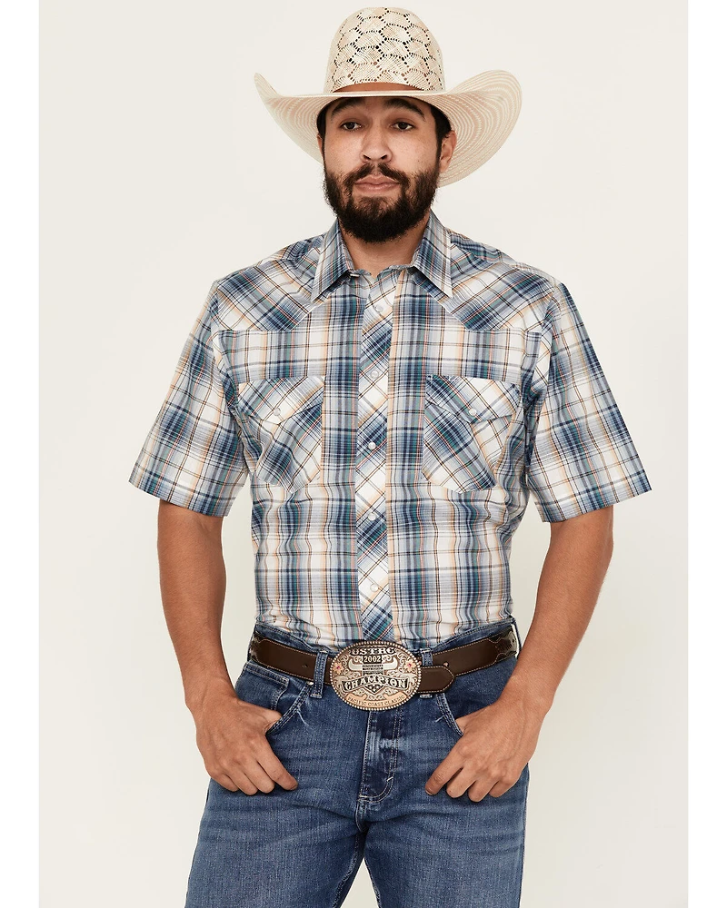 Roper Men's Medium Plaid Print Short Sleeve Pearl Snap Western Shirt