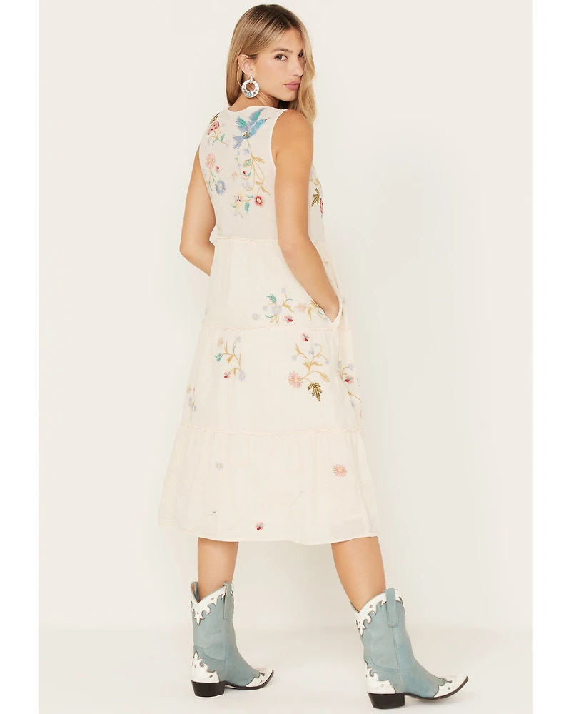Johnny Was Women's Zanzibar Tiered Embroidered Midi Dress