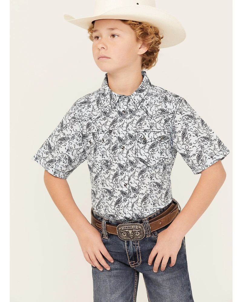 Cody James Boys' Paisley Print Short Sleeve Snap Western Shirt