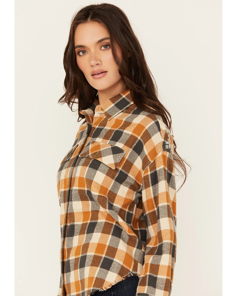 Cleo + Wolf Women's Christian Plaid Print Embroidered Long Sleeve Button-Down Western Shirt