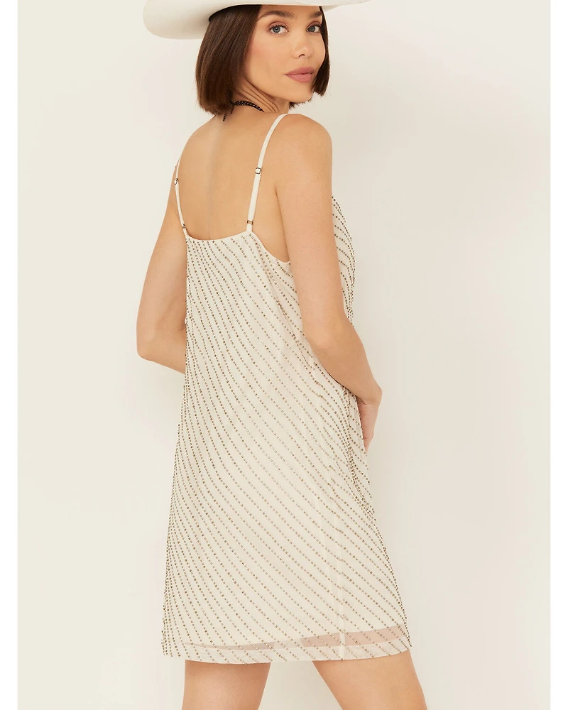 Wonderwest Women's Birch Cowl Neck Beaded Mesh Mini Dress