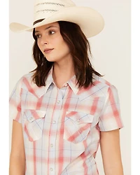 Wrangler Retro Women's Plaid Print Short Sleeve Pearl Snap Western Shirt