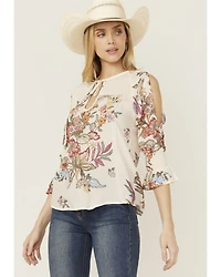 Wild Moss Women's Floral Print Cold Shoulder Top