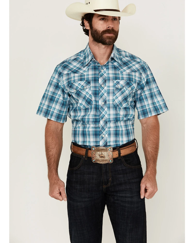 Wrangler Retro Men's Plaid Print Short Sleeve Snap Western Shirt