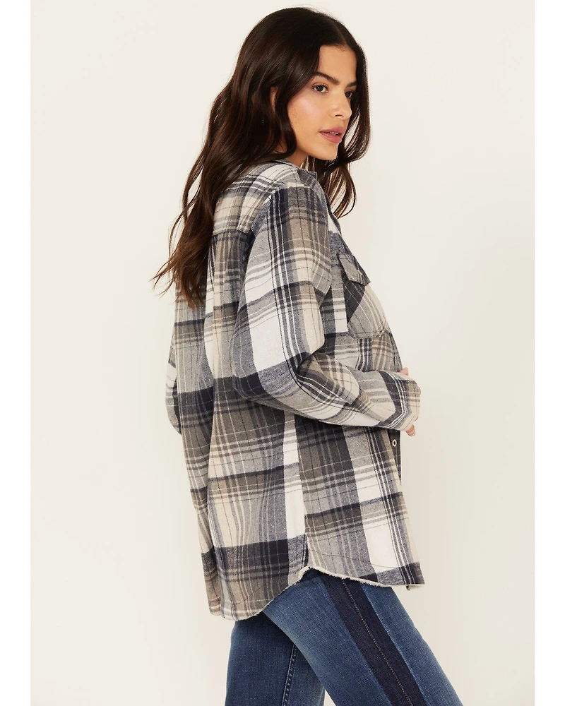 Pacific Teaze Women's Plaid Print Sherpa Lined Shacket