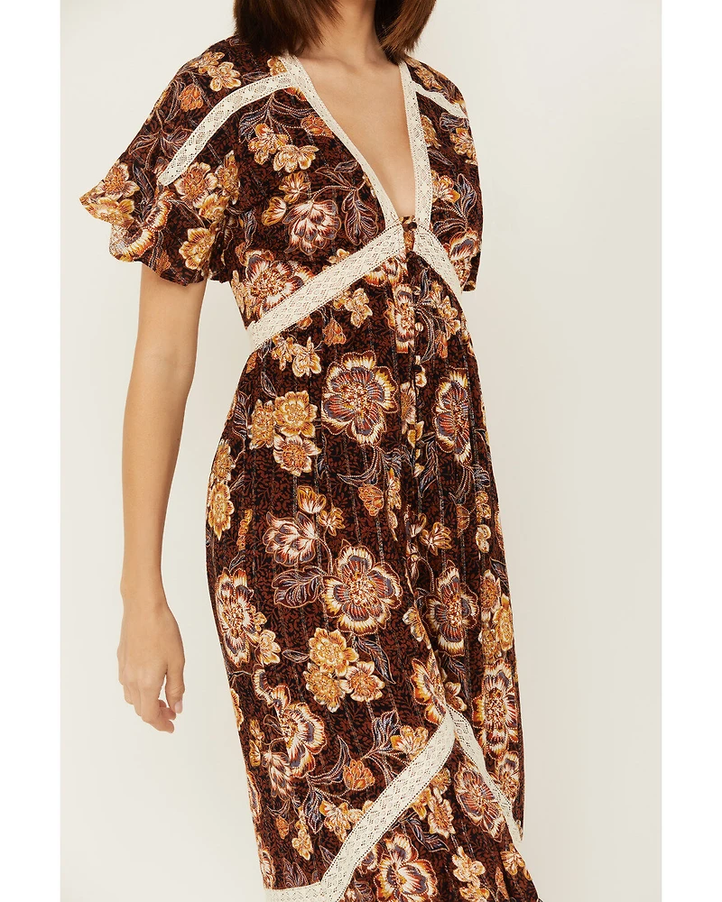 Shyanne Women's Short Sleeve Floral Print High-Low Maxi Dress
