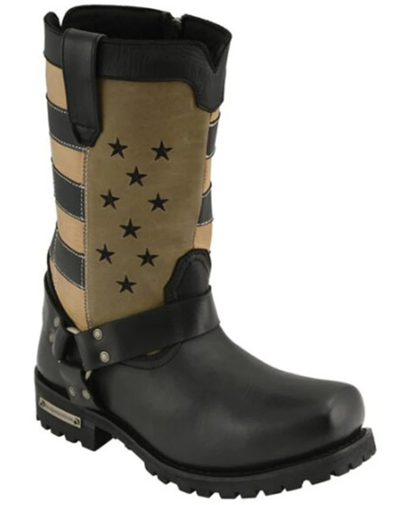 Milwaukee Leather Men's Stars And Stripes Motorcycle Harness Boots - Square Toe