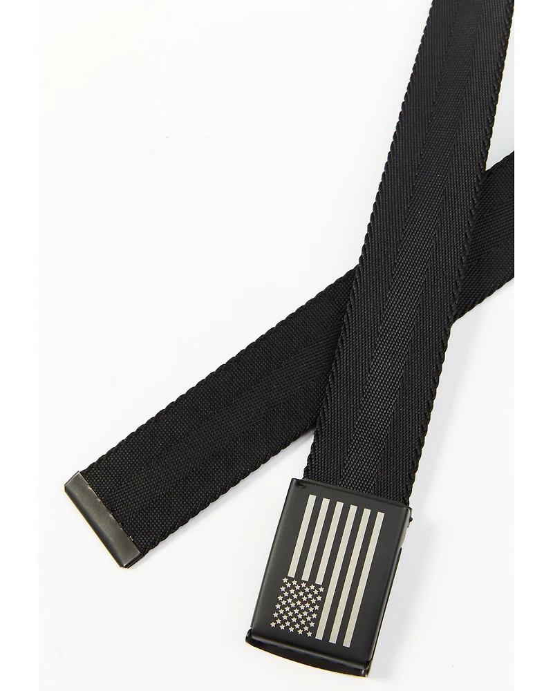 Brothers and Sons Men's Antique Flag Plaque Buckle Nylon Belt
