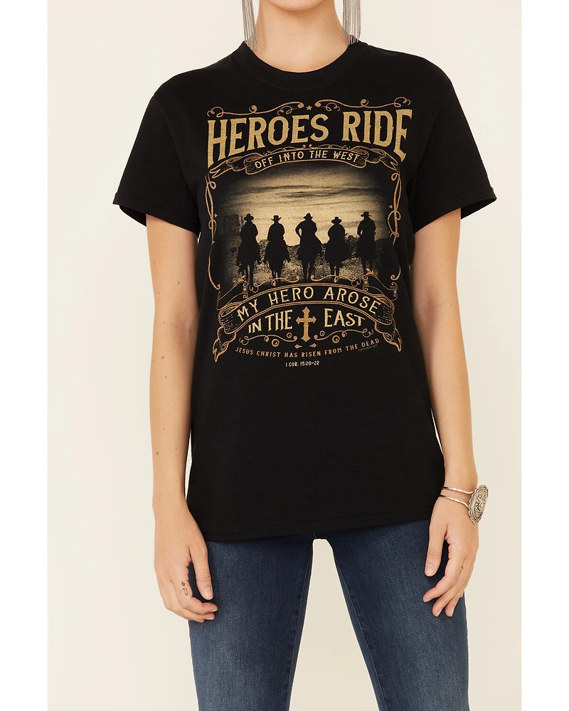 Kerusso Women's Heroes Ride Off Into The West Graphic Short Sleeve Tee