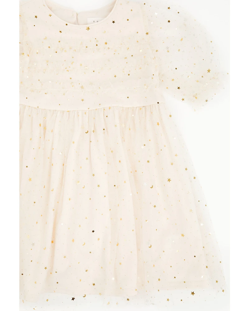 Yura Toddler Girls' Star Tulle Short Sleeve Dress