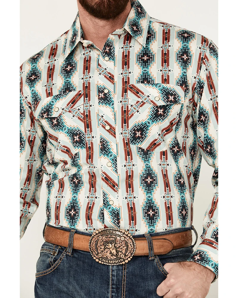 Panhandle Select Men's Southwestern Print Long Sleeve Snap Western Shirt