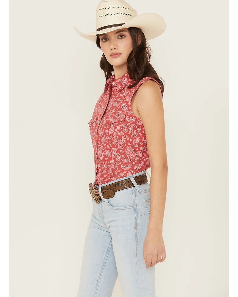 Wrangler Retro Women's Boot Barn Exclusive Paisley Print Sleeveless Pearl Snap Western Shirt