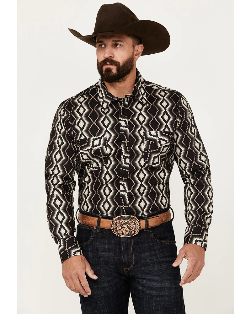 Rock & Roll Denim Men's Southwestern Print Long Sleeve Snap Stretch Western Shirt