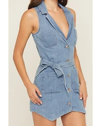 Show Me Your Mumu Women's Fairfield Sleeveless Tie Waist Denim Vest Mini Dress