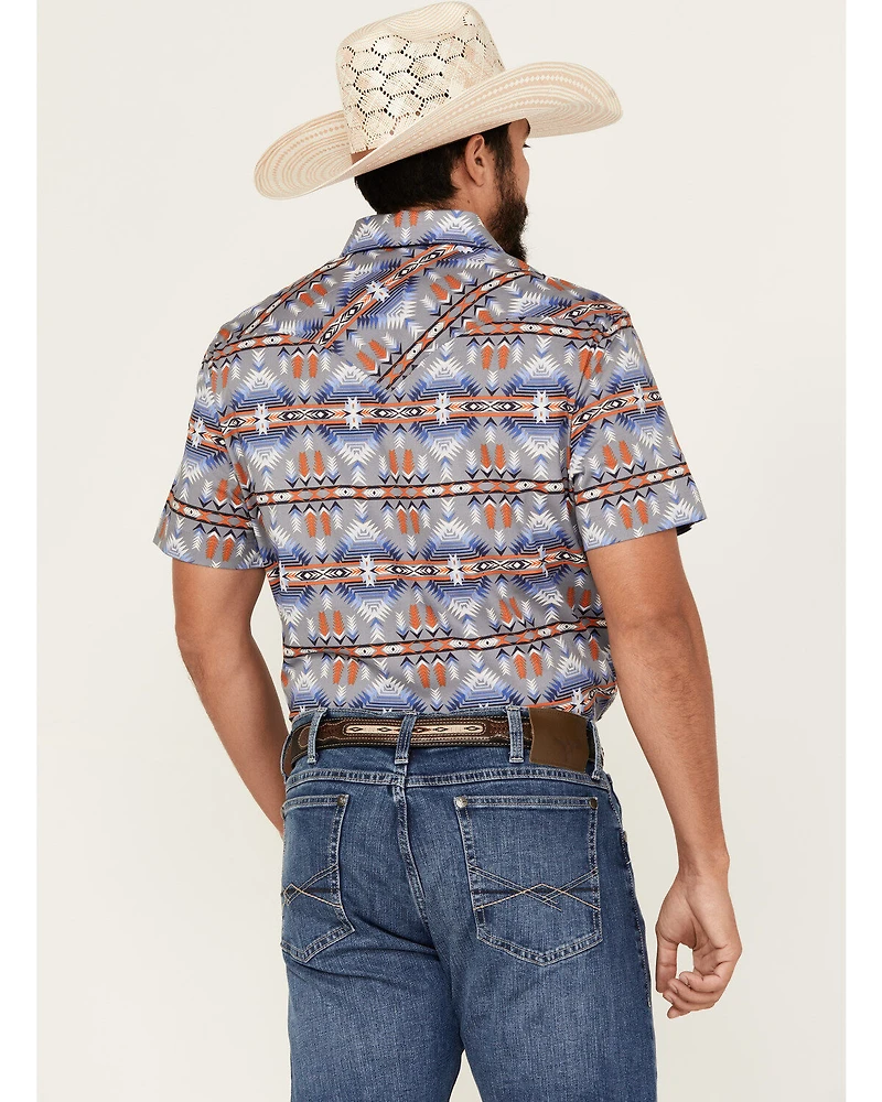 Rock & Roll Demin Men's Southwestern Print Short Sleeve Pearl Snap Stretch Western Shirt