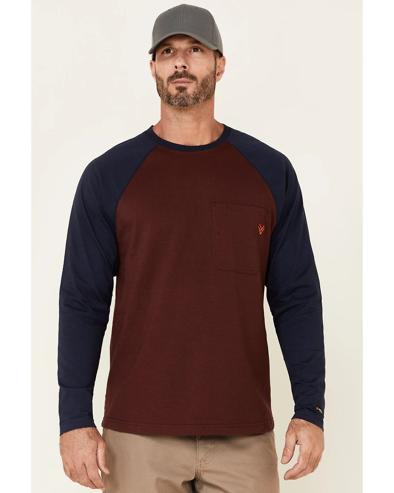 Hawx Men's Dark Red Original Baseball Crew Long Sleeve Work T-Shirt