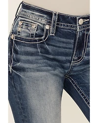 Miss Me Women's Dark Wash Embroidered 32" Bootcut Stretch Denim Jeans