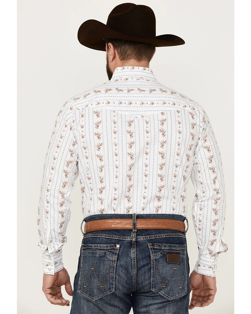 Ely Walker Men's Floral Striped Long Sleeve Pearl Snap Western Shirt