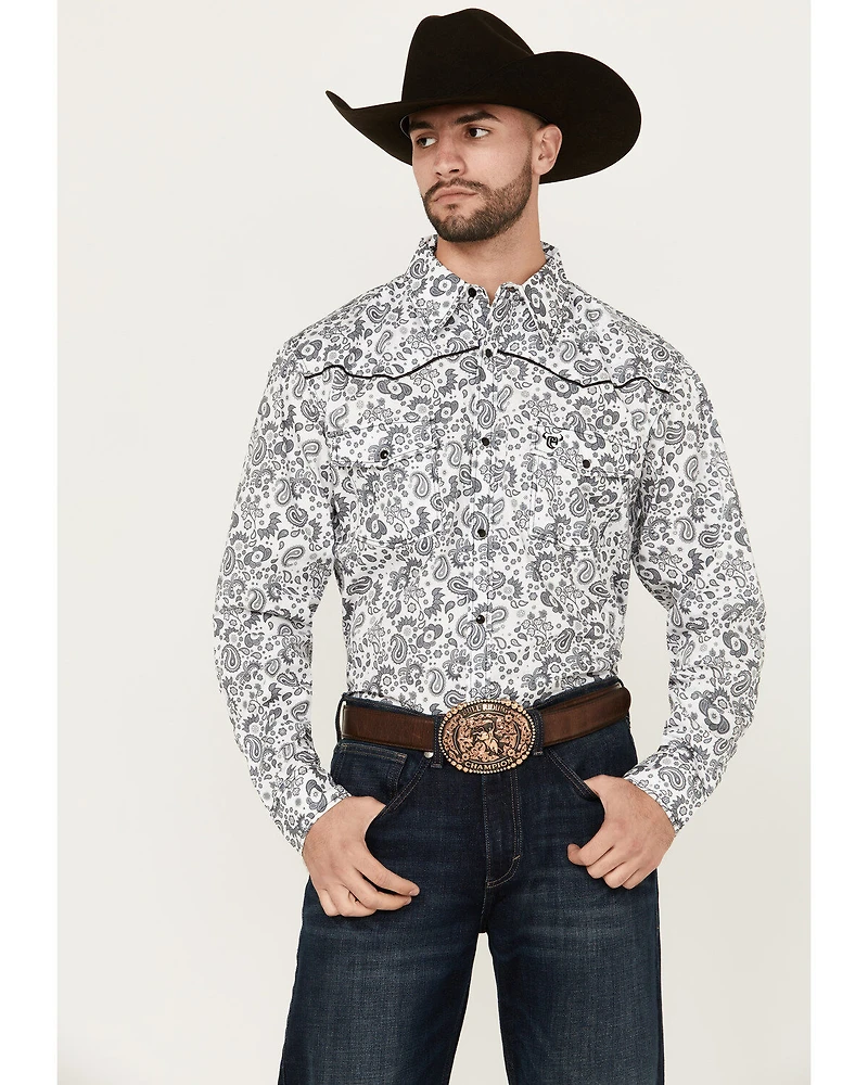 Cowboy Hardware Men's Paisley Print Long Sleeve Snap Western Shirt