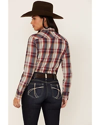 Roper Women's Plaid Print Long Sleeve Snap Performance Western Shirt
