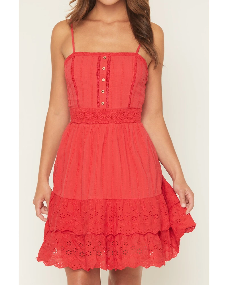 Miss Me Women's Sleeveless Eyelet Trim Mini Dress