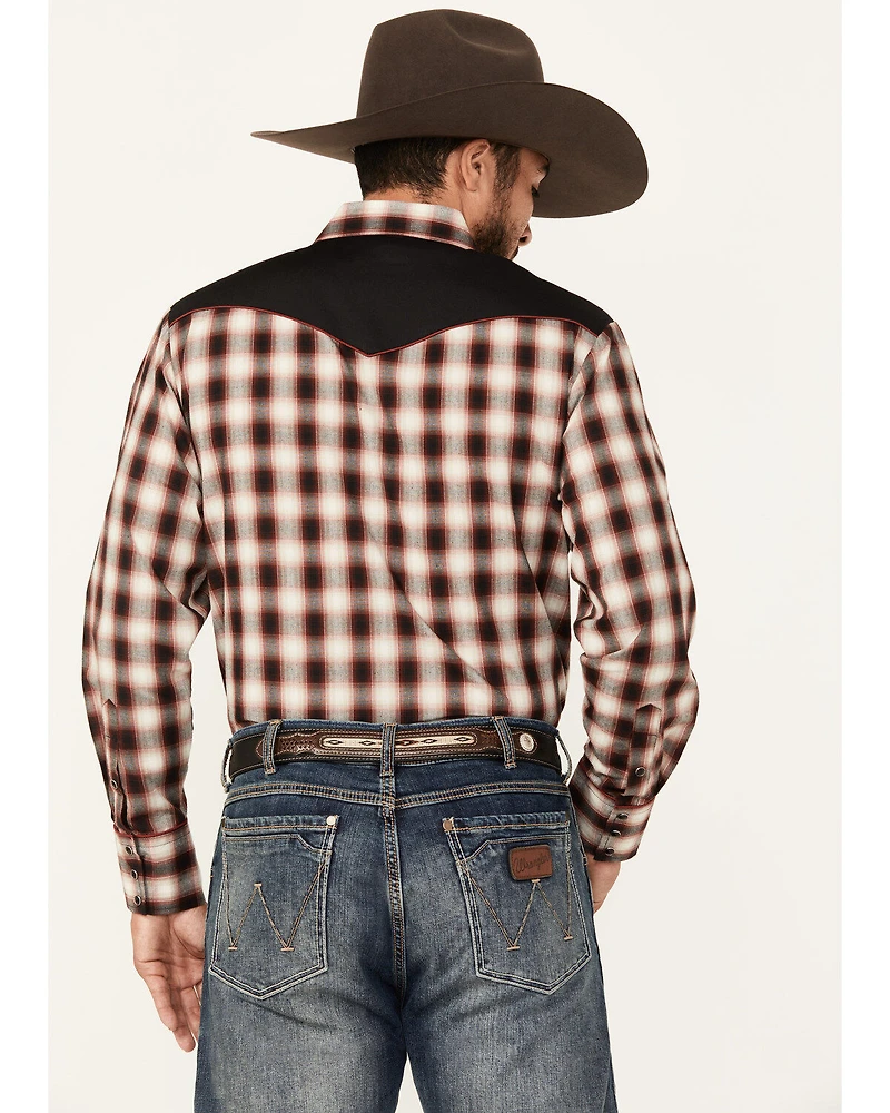 Roper Men's Plaid Print Embroidered Long Sleeve Snap Western Shirt