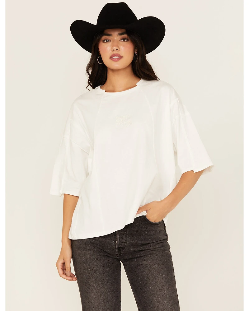 Blue B Women's Solid Embroidered Short Sleeve Tee