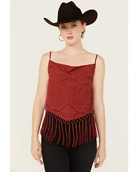 Rock & Roll Denim Women's Medallion Print Lurex Fringe Tank