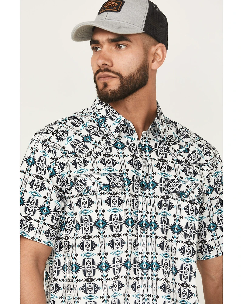 Moonshine Spirit Men's Thunder Cloud Southwestern Print Short Sleeve Snap Western Shirt