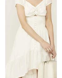 Shyanne Women's Solid Twist Front Short Sleeve High-Low Dress