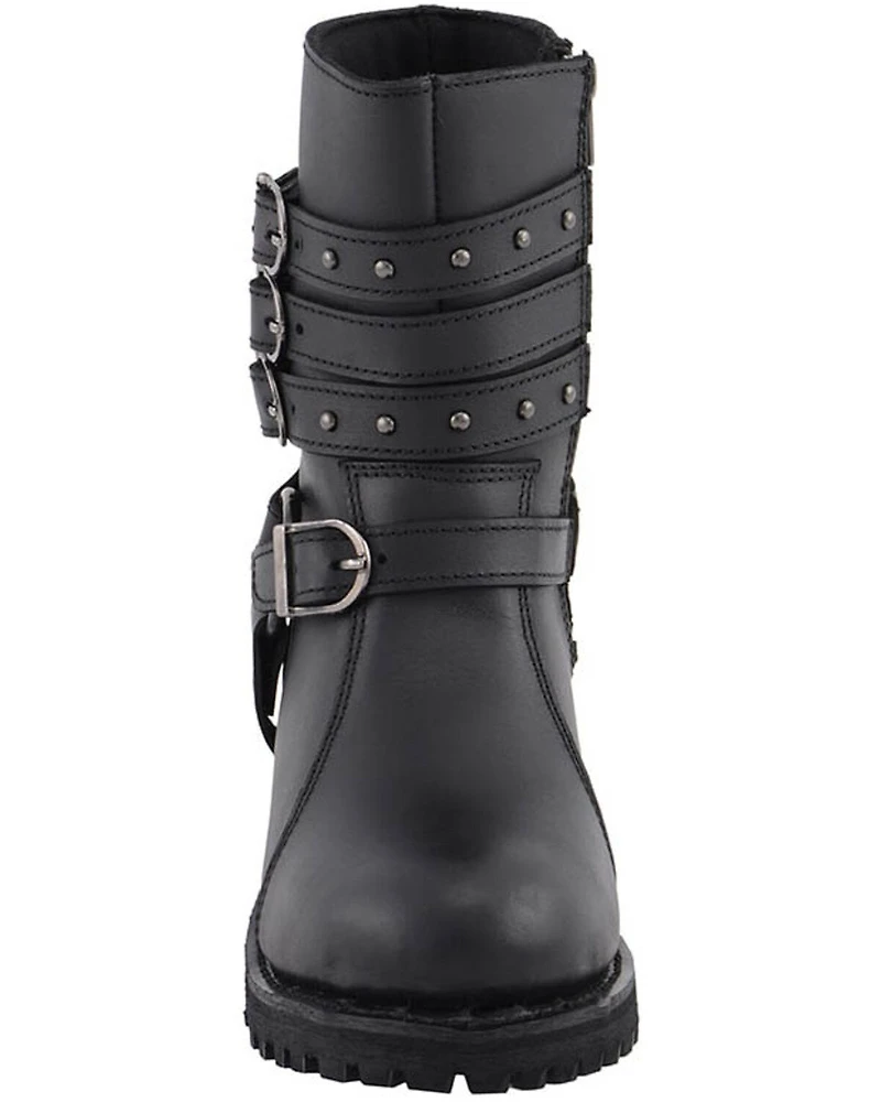 Milwaukee Leather Women's Triple Buckle Harness Moto Boots - Round Toe