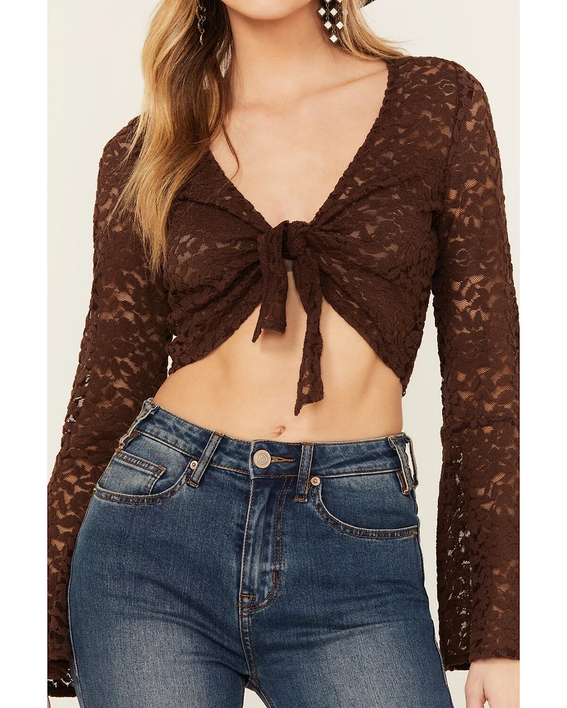 Shyanne Women's Lace Tie Front Bell Sleeve Top