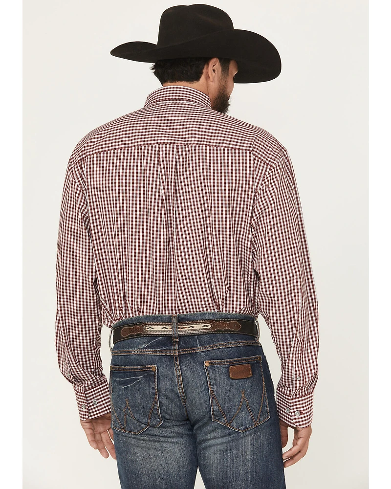 George Strait Wrangler Men's Checkered Long Sleeve Button-Down Stretch Western Shirt