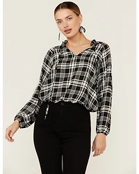 Wild Moss Women's Long Sleeve Tie Neck Peasant Blouse