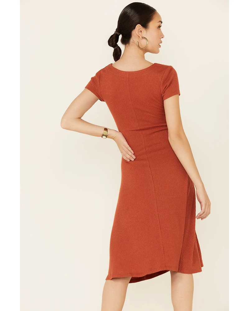 HYFVE Women's Knit Button-Front Fit & Flare Midi Dress
